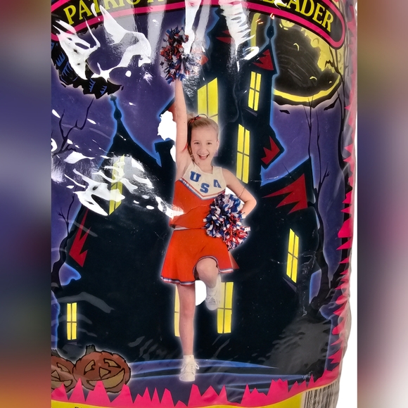 Patriotic Cheerleader Child Halloween Costume‎ USA Red Blue Pom Poms Uniform 6-8 - Picture 4 of 5